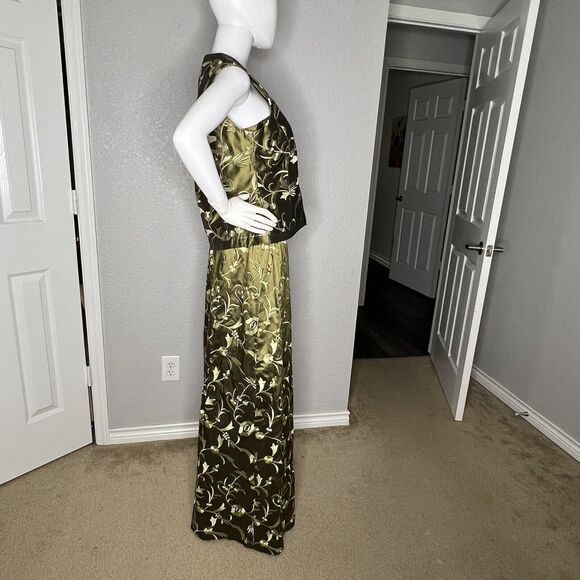 Carlisle Sz 8 Skirt 10 Top 3 Piece Silk Maxi Skirt Set Olive Green Embroidered - Picture 8 of 13